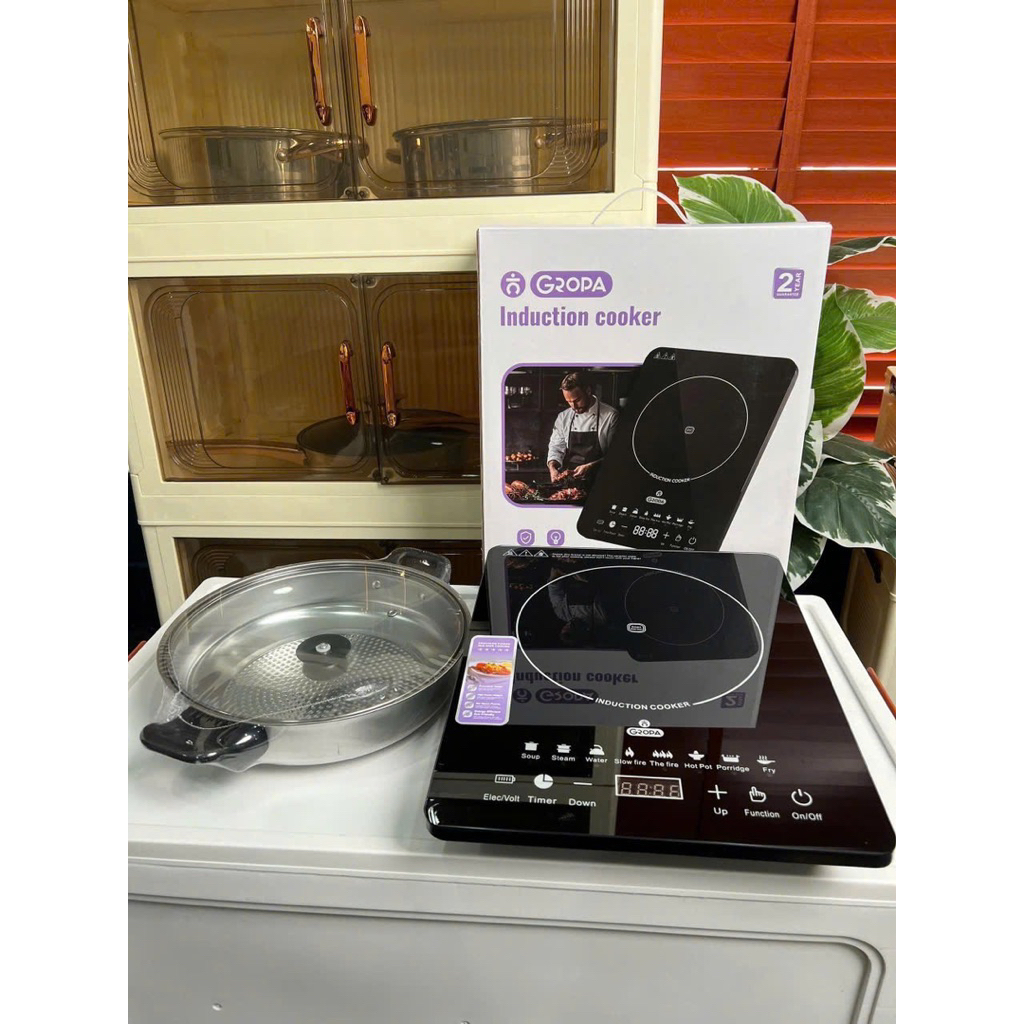 BẾP TỪ ĐƠN GROPA 2200W , BẾP TỪ ĐƠN GROPA TẶNG KÈM NỒI LẨU, BẾP TỪ TRÒN GROPA BẢO HÀNH 12 THÁNG