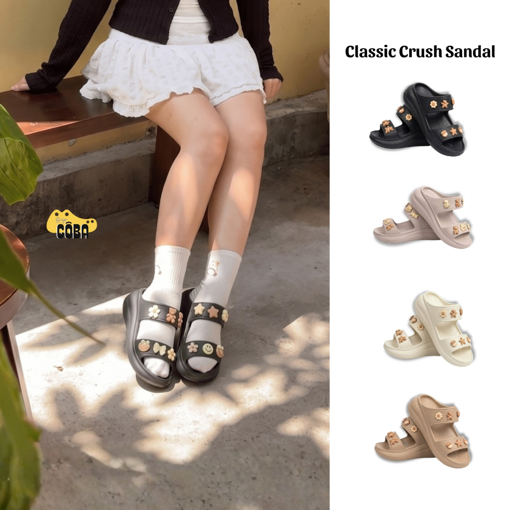 (FULLBOX + CHARM) Dép Crocs Classic Crush Sandal Nữ 2 Quai Ngang Đế Cao 7cm Đi Hè Tặng Kèm Charm Hot