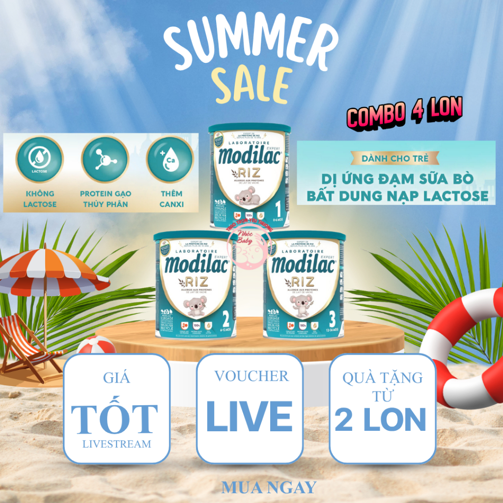 [Combo 4 Lon] Sữa Modilac Riz số 1, 2, 3 Lon 800g dành cho trẻ dị ứng đạm bò và bất nạp Lactose nhập