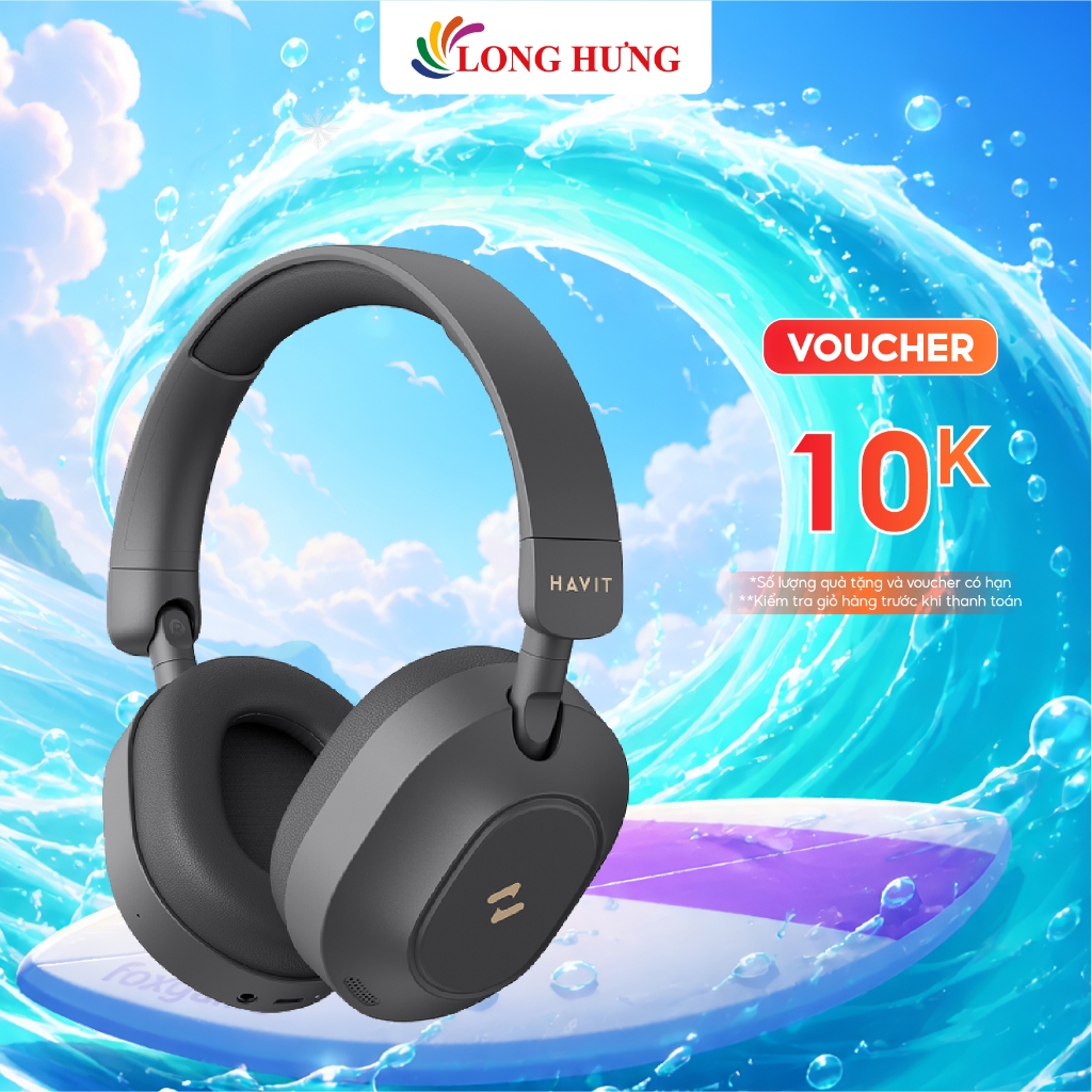 Tai nghe chụp tai không dây Havit H668BT - LIFE NC01H, màu Đen, chống ồn chủ động ANC, Bluetooth 5.4