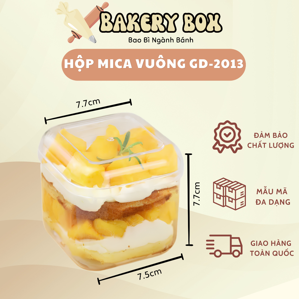 50 Hộp Vuông GD-2013 Có Nắp Đựng Bánh Lạnh, Tiramisu, Oreo Cheesecake, Ô Long Nhài Nhãn - BAKERY BOX