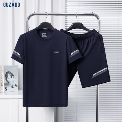 Bộ Thể Thao Nam GUZADO Vải Thông Hơi Thun Lạnh, Mẫu Cộc Tay Mặc Thể Thao, Mặc Nhà Thoải Mát GBT01-GABT25S001