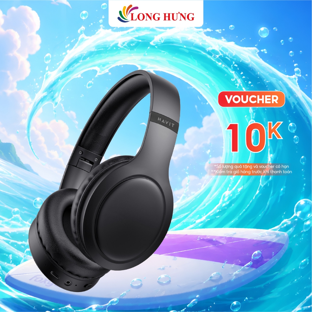 Tai nghe chụp tai Bluetooth Havit H633BT - Hàng chính hãng - Kiểu dáng cong thái học, Bluetooth v5.1