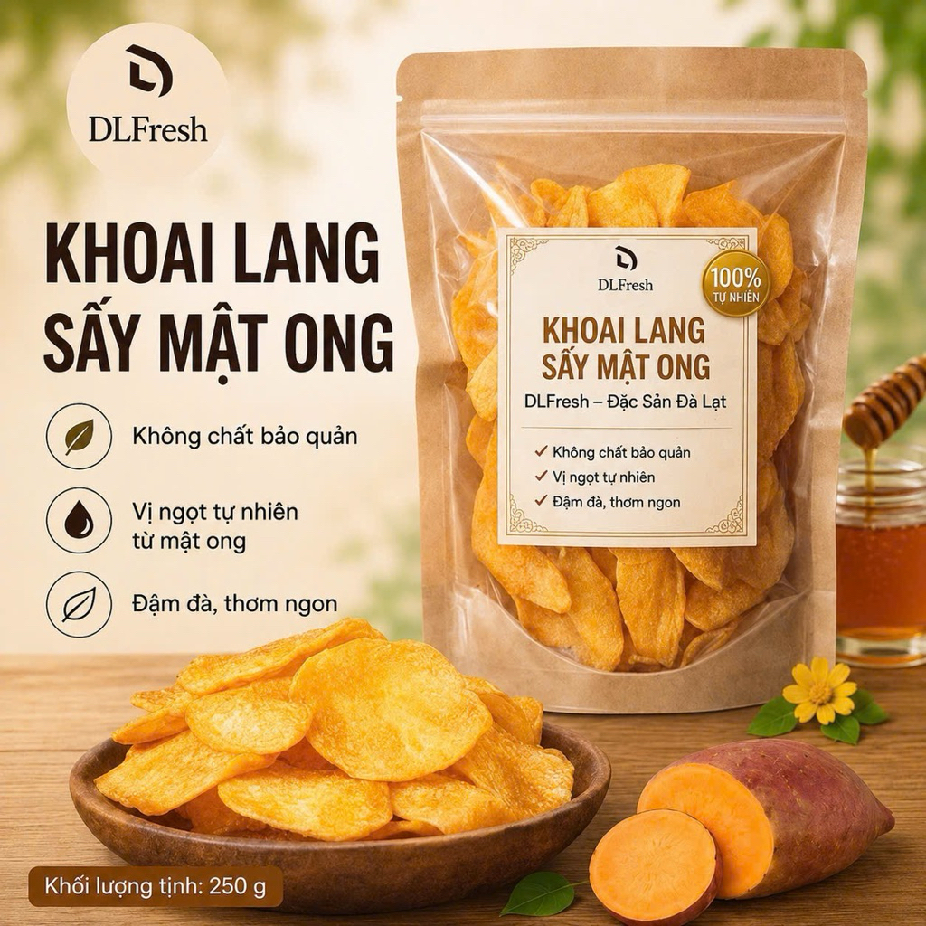 Khoai Lang Sấy Mật Ong DLFresh Giòn Ngọt Tự Nhiên Đặc Sản Đà Lạt Túi Zip