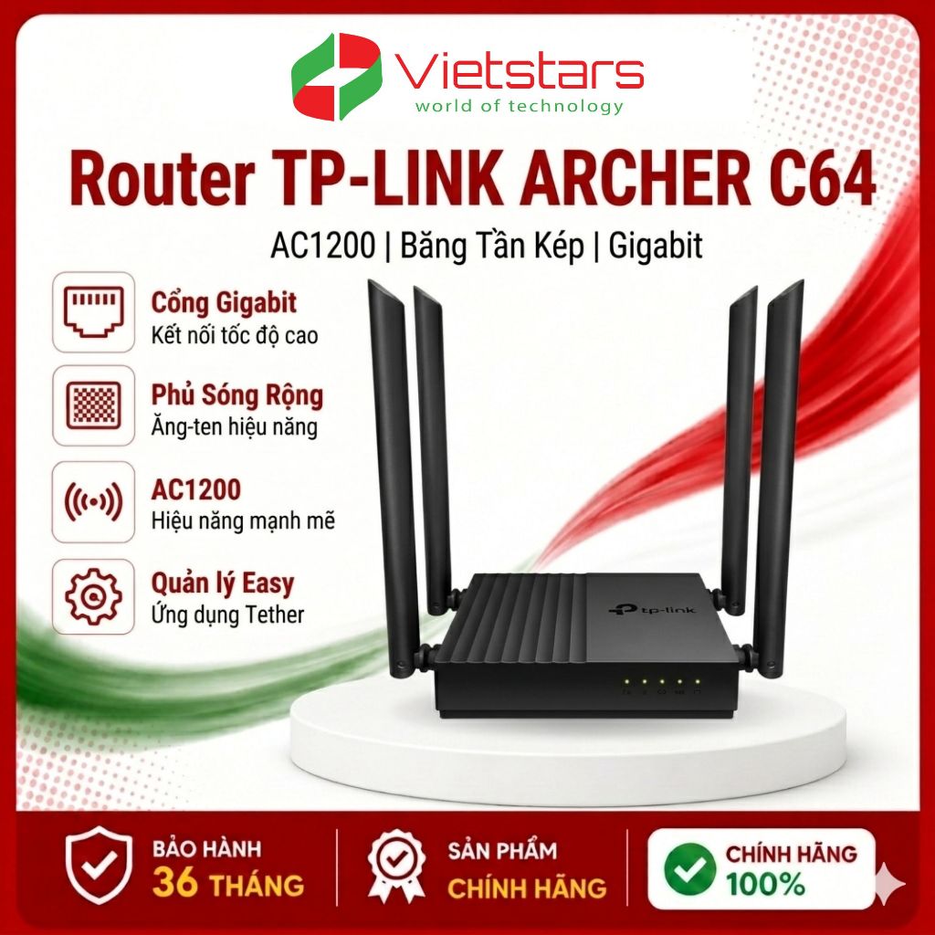 Bộ định tuyến Tplink Acher C64 - AC1200