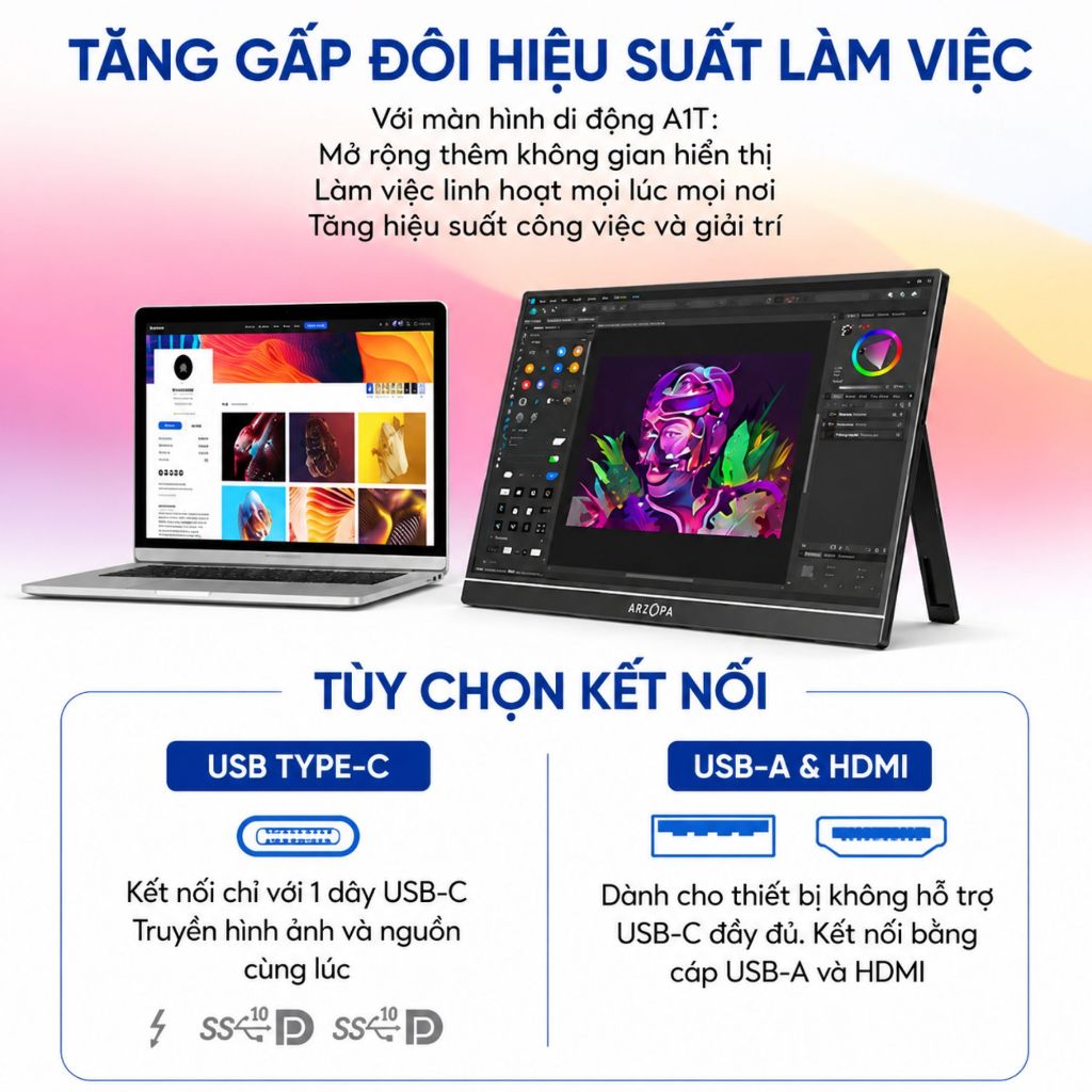 Màn hình di động cảm ứng ARZOPA A1T 15,6 Inch 60Hz FHD 1080P IPS 350nits | Laptop, Mobile, PC, MAC | BigBuy360 - bigbuy360.vn