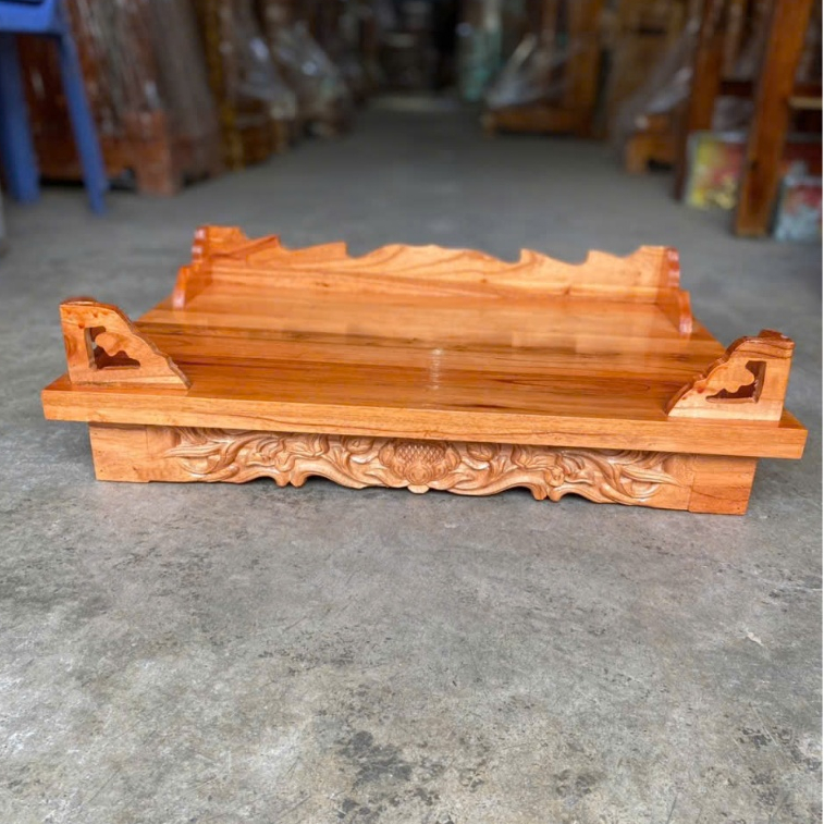 Bàn thờ treo tường gỗ xoan tự nhiên chạm khắc hoa sen Kèm cặp eke 2 màu -  Nhiều size