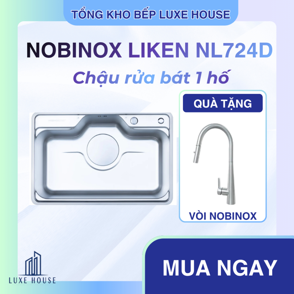 Chậu Rửa Bát 1 Hố Nobinox Liken NL724D Inox 304 Bề Mặt Chống Xước Dùng Cho Nhà Bếp - Bảo Hành 10 Năm