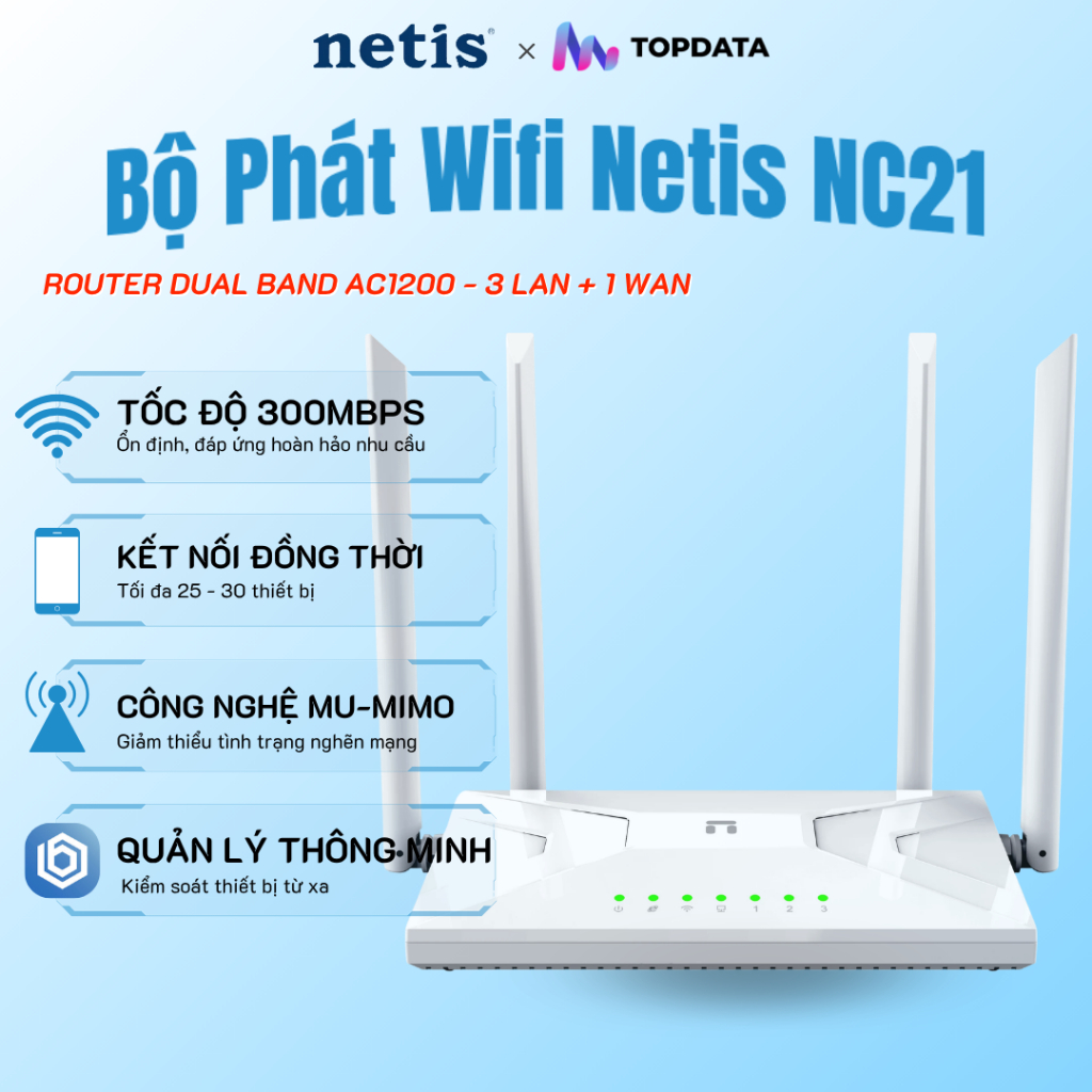 Bộ Phát Wifi Netis NC21 - Tốc Độ 300Mbps - Dễ Dàng Lắp Đặt - Phủ Sóng Ổn Định Cho Gia Đình Văn Phòng