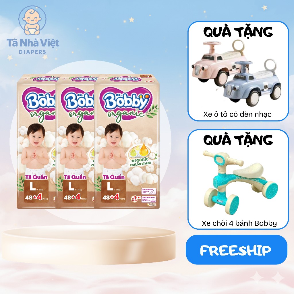[COMBO 3] Tã Quần Bobby Organic Ban Ngày Chính Hãng Siêu Mỏng Thoáng Khí Size M/L/XL/2XL/3XL, Bỉm Qu