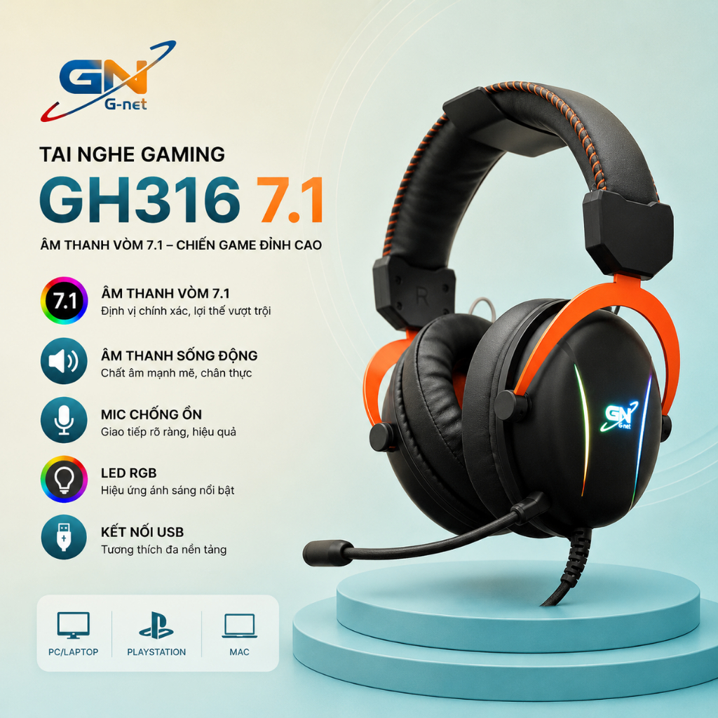 🔥 [Thanh lý siêu rẻ] Tai nghe gaming G-NET GH316 7.1 RGB cao cấp – LED cực đẹp, âm thanh sống động c