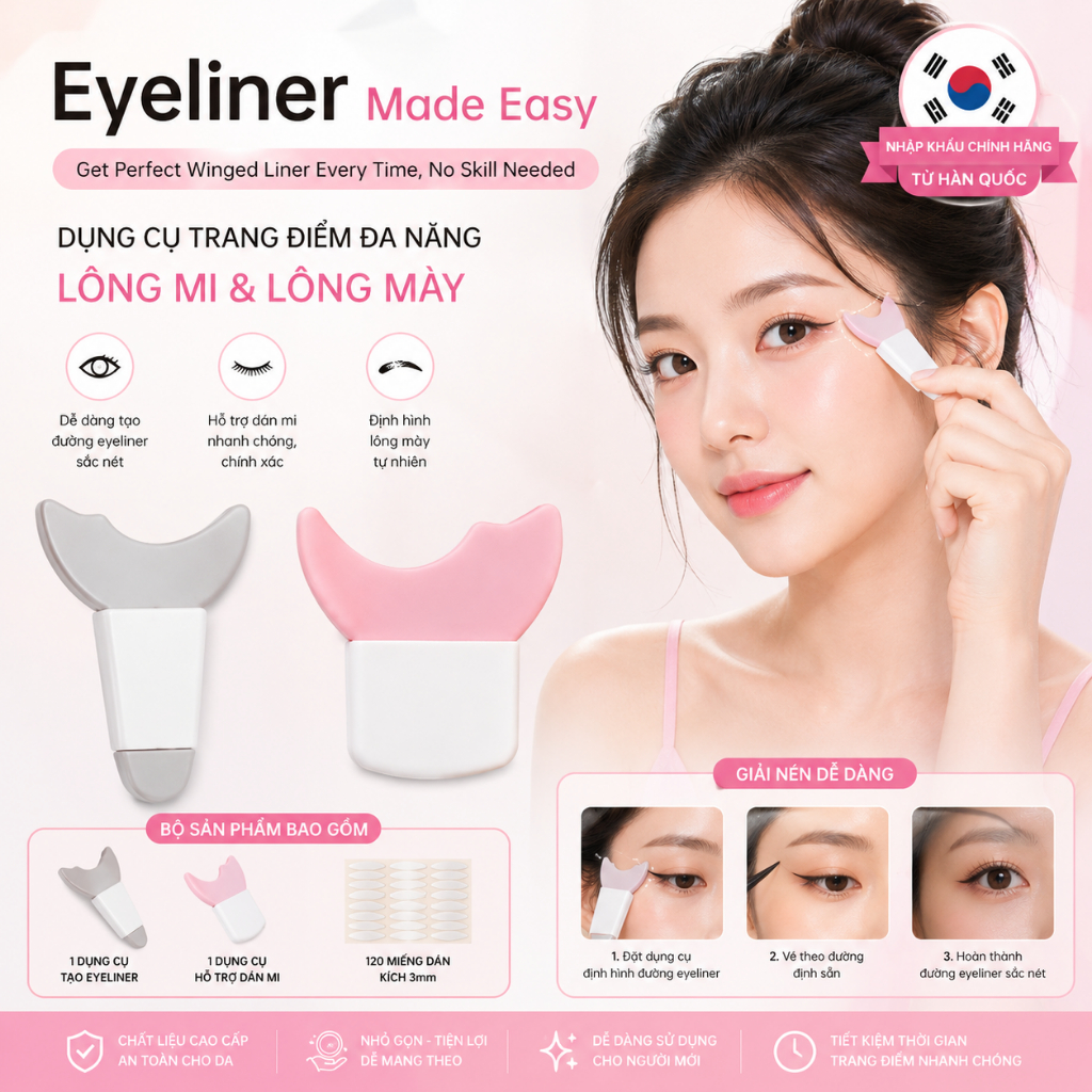 Dụng Cụ Hỗ Trợ Kẻ Eyeliner, Khuôn Kẻ Eyeliner Chuẩn, Kẻ Mắt Nhanh Chuẩn Đẹp, Chống Lem, Cho Người Mớ