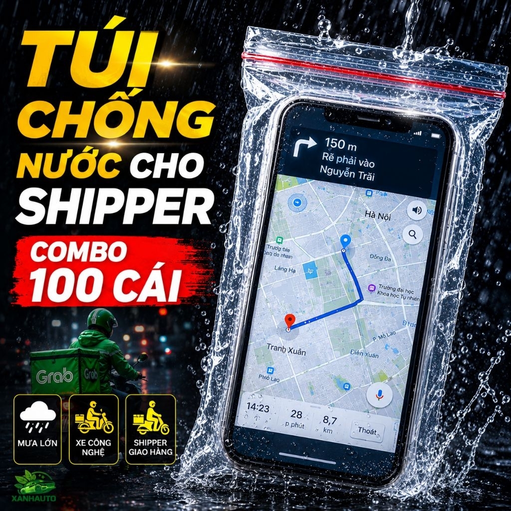 Túi Zip Chỉ Đỏ Loại Trong Chống Nước Dùng Đựng Điện Thoại, Ốp Lưng Cho Shipper đi Mưa Size 9x19, 9,5