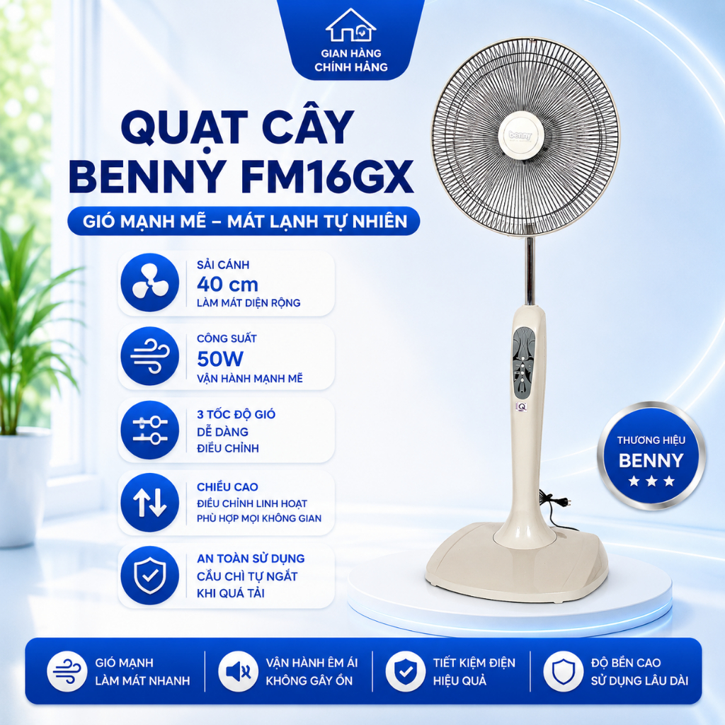 Quạt Cây Benny FM16GX, Có Điều Khiển Từ Xa, Xuất Xứ Malaysia, Bảo Hành 24 Tháng