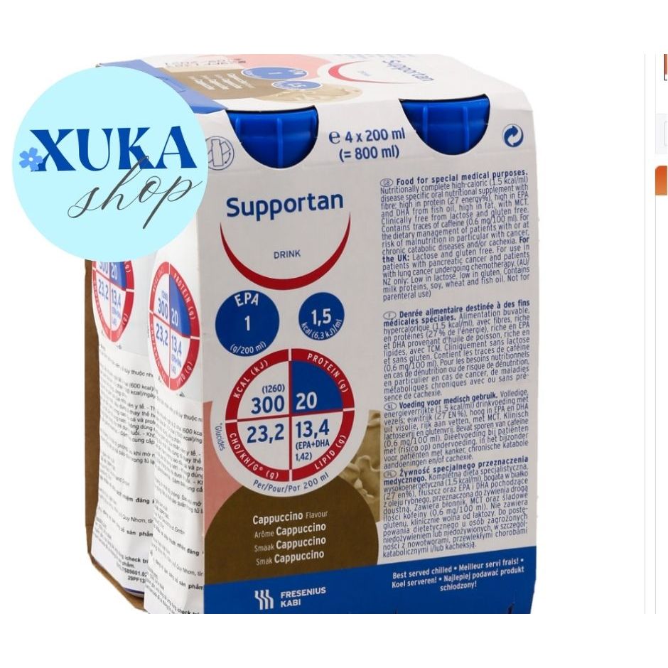2 Lốc Sữa Supportan Drink dinh dưỡng chuyên biệt dành cho bệnh nhân ung thư từ Đức