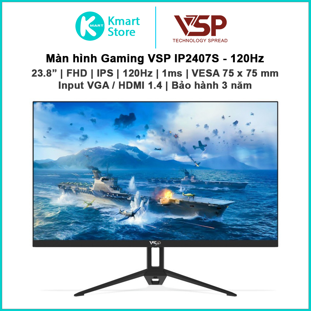 Màn hình máy tính VSP IP2407S | 23.8" / FHD / IPS / 1ms | Input VGA + HDMI | Bảo hành 3 năm