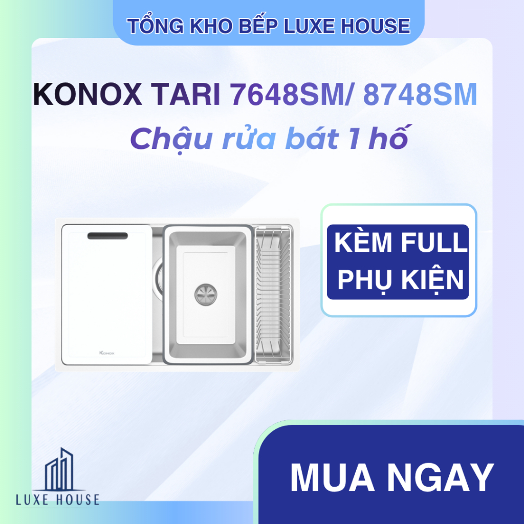 Chậu rửa bát 1 hố Konox Tari 7648SM/8748SM phong cách Nhật bề mặt mịn chống bám bẩn