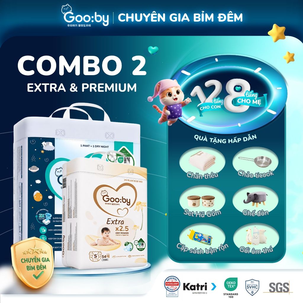 [Kèm quà] Combo 2 bịch bỉm quần (ngày và đêm) Gooby siêu mỏng, đủ size M,L,XL,XXL,XXXL