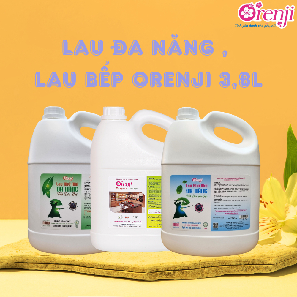 Nước lau bếp, tủ lạnh, bàn ăn, lau kính, xịt phòng đa năng Orenji tinh dầu cam / quế / bạc hà 3,8l
