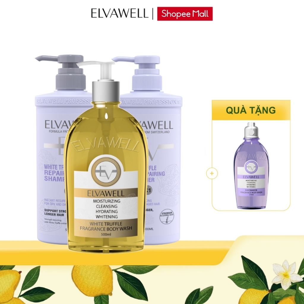 Combo Toàn Diện Elvawell - Dầu Gội, Dầu Xả Phục Hồi Hư Tổn + Sữa Tắm TẶNG KÈM 1 Sữa Tắm Evawell