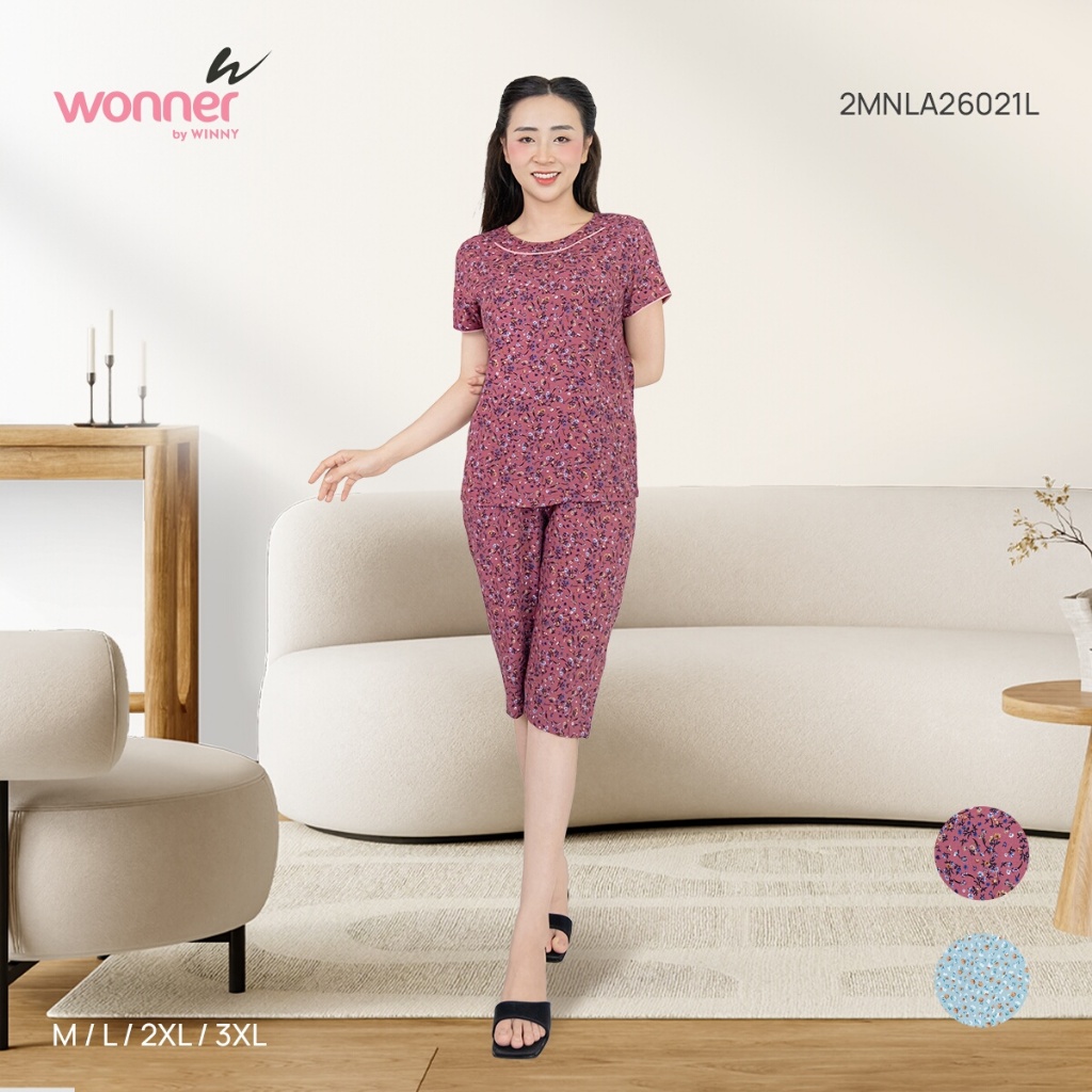 Bộ đồ mặc nhà tole lanh Wonner by WINNY – quần lửng tay ngắn hoa nhí mát mùa hè | 2MNLA26021L