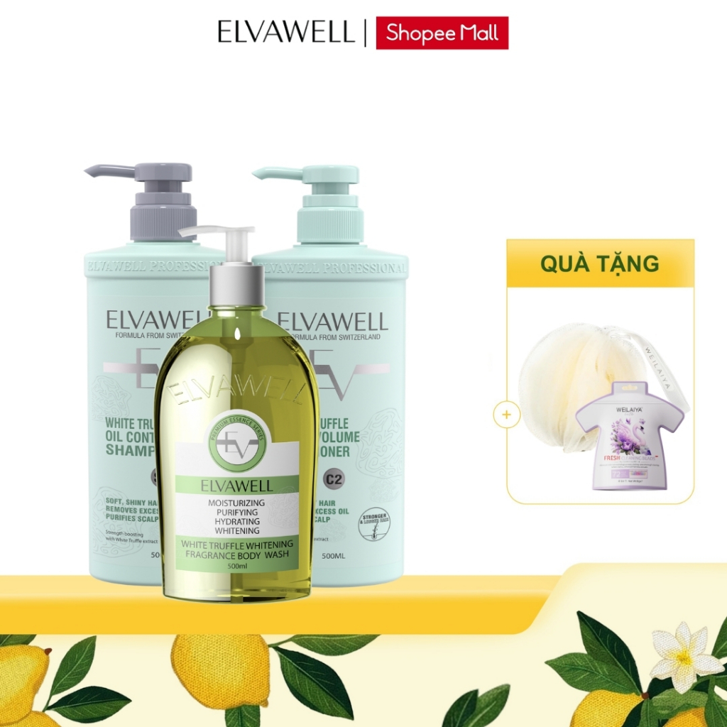 Combo Toàn Diện - Dầu Gội, Dầu Xả Elvawell + Sữa Tắm 500ml Elvawell