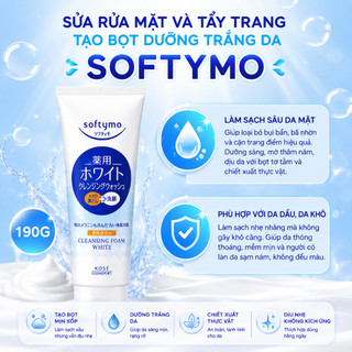 Sữa Rửa Mặt Và Tẩy Trang Tạo Bọt Dưỡng Ẩm, Dưỡng Trắng Kose Softymo Cleansing Foam Nhật Bản