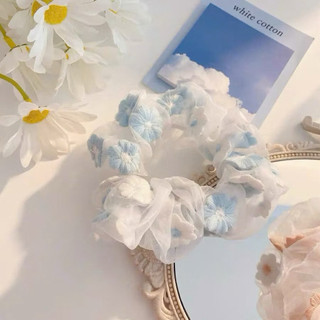 📛 RẺ VÔ ĐỊCH 📛 Dây buộc tóc vải scrunchies họa tiết xanh trắng hot trend phong cách hàn quốc 413