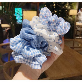 📛 RẺ VÔ ĐỊCH 📛 Dây buộc tóc vải scrunchies họa tiết xanh trắng hot trend phong cách hàn quốc 413
