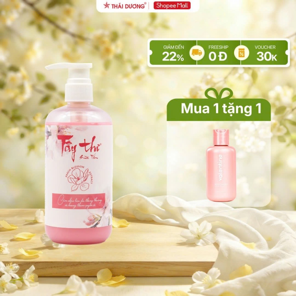 Combo  Sữa tắm Tây Thi 200ml/500ml  hoa đào giảm mụn lưng, ngực, làm sạch da tặng tuýp quà Thái Dương 7 plus 50ml_ST