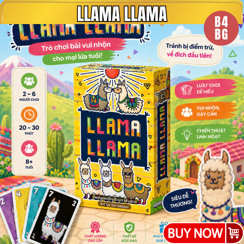 Llama Llama trò chơi thẻ bài chiến lược vui nhộn, 2-6 người, thời gian chơi 20-30 phút B4KIDS