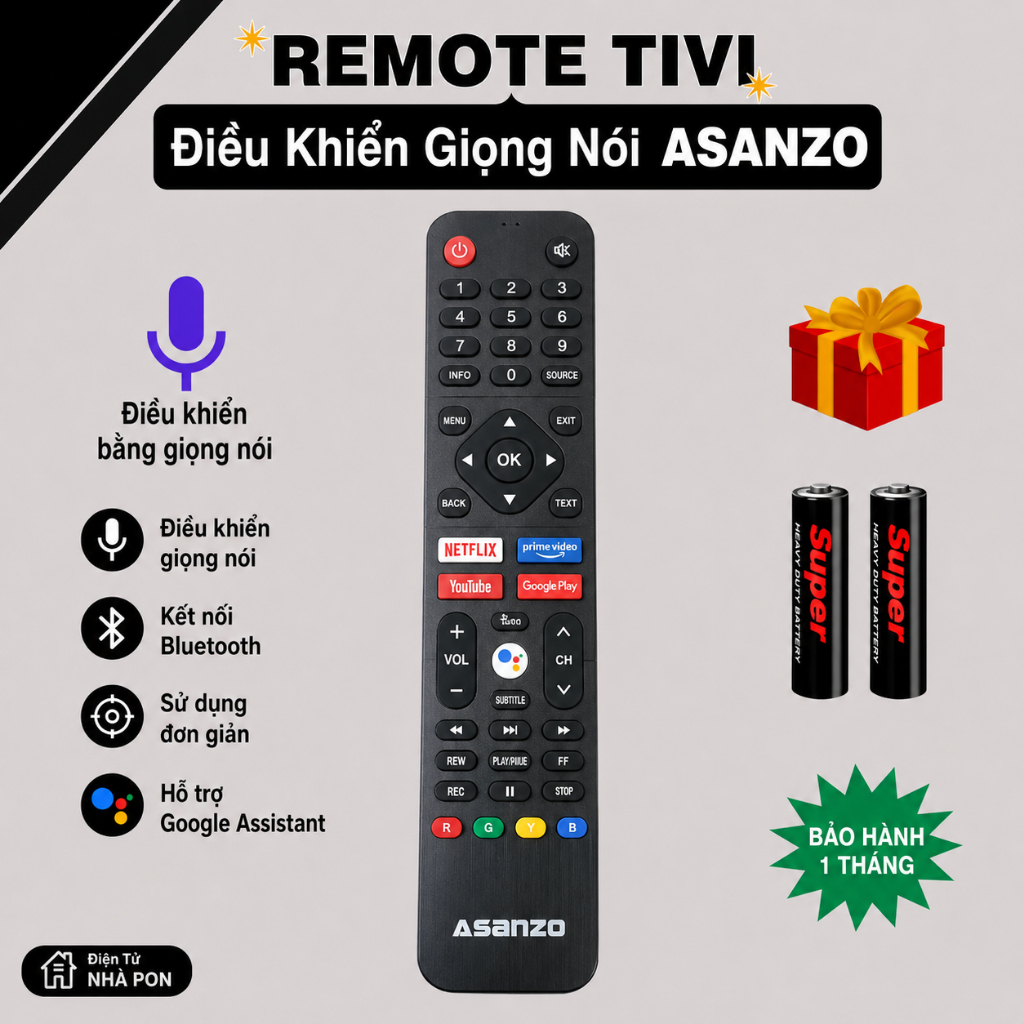Remote điều khiển tivi ASANZO Mã 01 giọng nói, điều khiển TV Asanzo các dòng tivi SMART