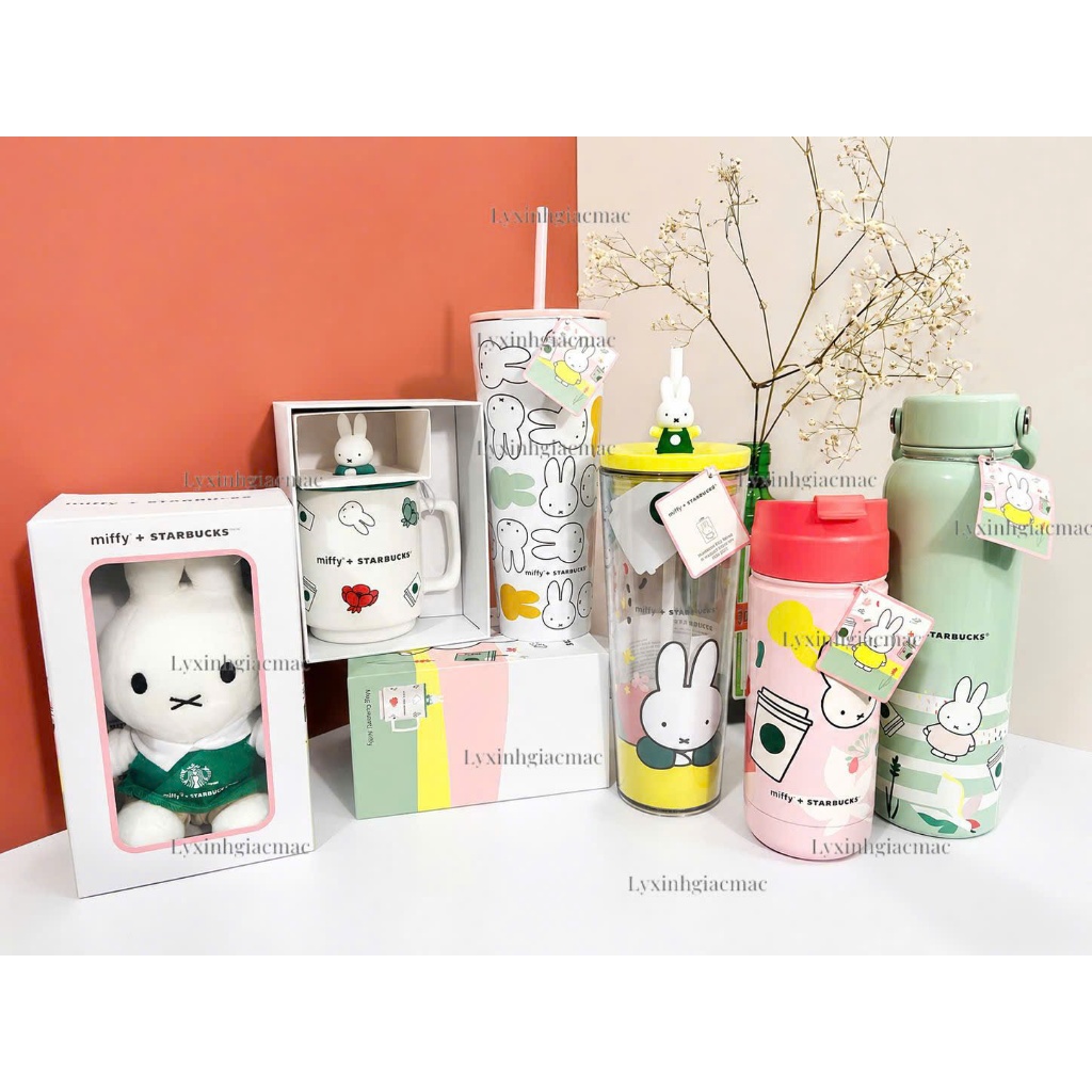 {Hàng Sẵn} Bộ Ly Bình Nước Thỏ Hoạt Hình Miffy x Starbucks Pastel Dễ Thương Tumbler Mug Store Mỹ