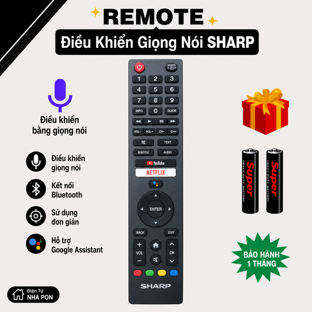 Remote điều khiển tivi SHARP Mã 08 GB326WJSA Giọng Nói, điều khiển TV SHARP 2T- C42BG1X