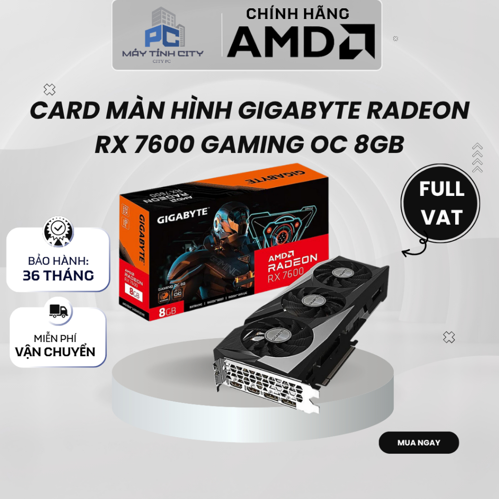 [FULL VAT CITYCOM] VGA CARD MÀN HÌNH Gigabyte Radeon RX 7600 Gaming OC 8GB - CHÍNH HÃNG
