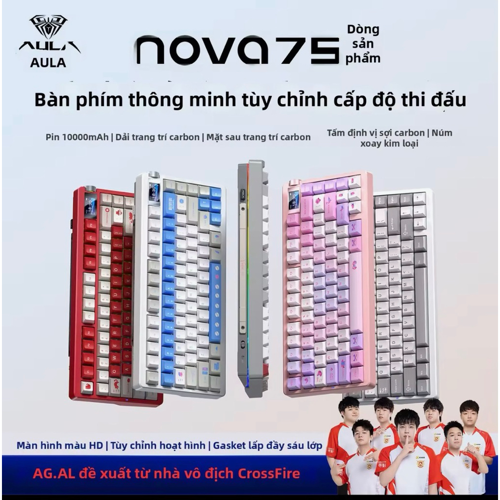 (new-sẵn) bàn phím cơ Aula Nova75-Nova75 pro-3 mode-màn hình TFT-led RGB