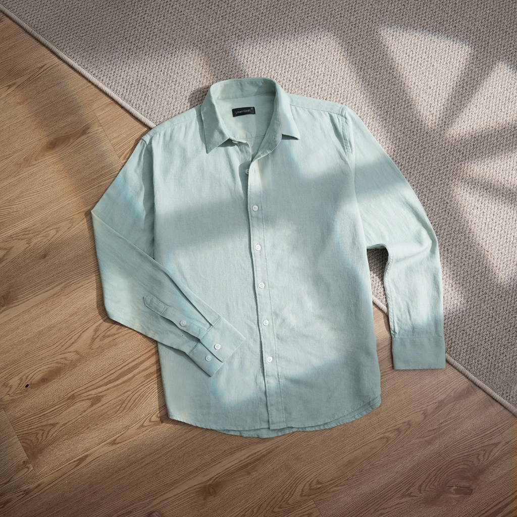 Áo Sơ Mi Linen Nam Tay Dài Trơn Regular Fit | Sage Gree - LINEN CRAFT