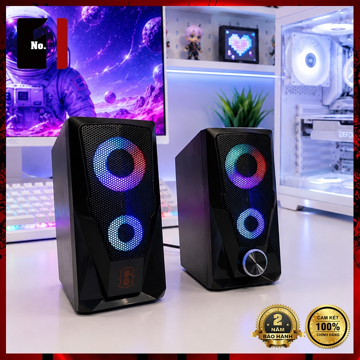 Loa Gaming 2.0 Cho Máy Tính  Robot RS200 LED RGB Âm Thanh Stereo Hay Bass Lớn Dùng PC Laptop
