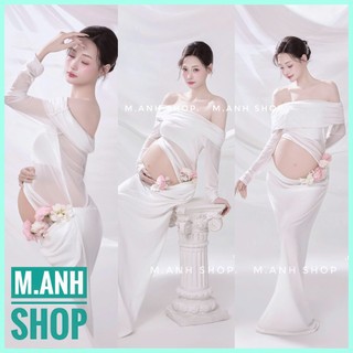 Sét Bầu Trễ Vai Lưới Chụp Ảnh Concept Bầu Sexy Xinh Đẹp
