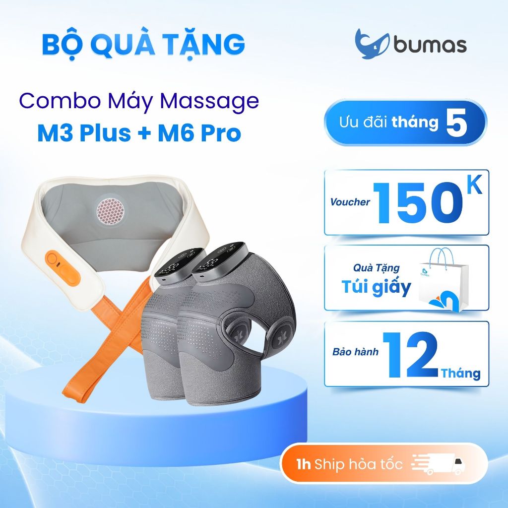 Set Quà Combo Máy Massage Cổ Vai Gáy BUMAS M3 PLUS + Máy Massage Đầu Gối BUMAS M6 Pro