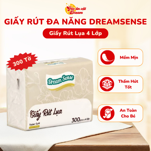 Giấy Rút Lụa 300 Tờ 4 Lớp, Thùng 16 Gói, 30 Gói,  Giấy rút đa năng,  khăn giấy ăn mềm mịn an toàn DreamSense