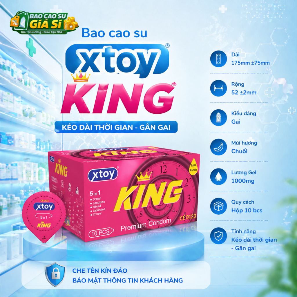 Bao cao su gai XTOY COOL, the mát, hương thơm, gân gai, cuộc yêu dài lâu, hộp 10 bcs