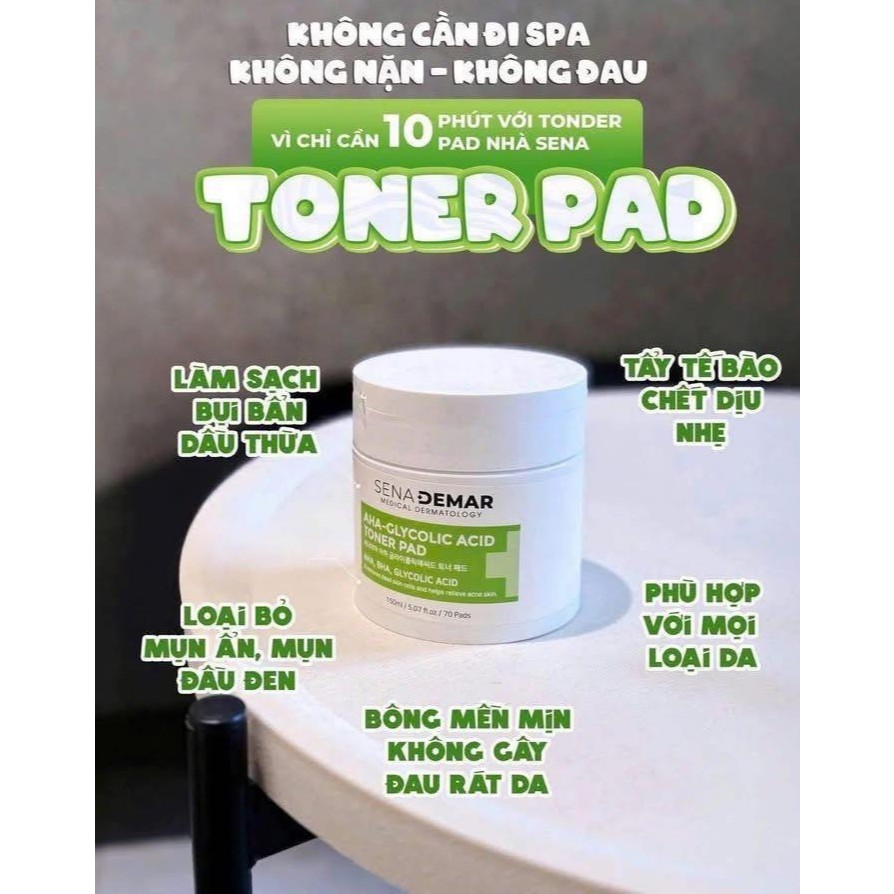 Toner Pad Sena  AHA-Glycolic Acid Toner Pad 70 miếng