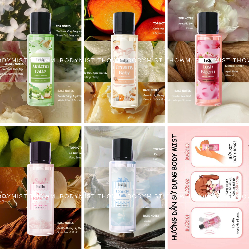 [ 10mL ] Matcha Latte | Creamy Baby | Lush Bloom | Petal Reverie | Cloudy Milk - Xịt thơm body mist 