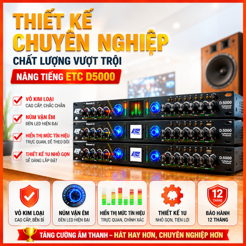 Nâng tiếng ETC D5000 tích hợp cổng quang+bluetooh Chỉnh Âm Chuyên Nghiệp