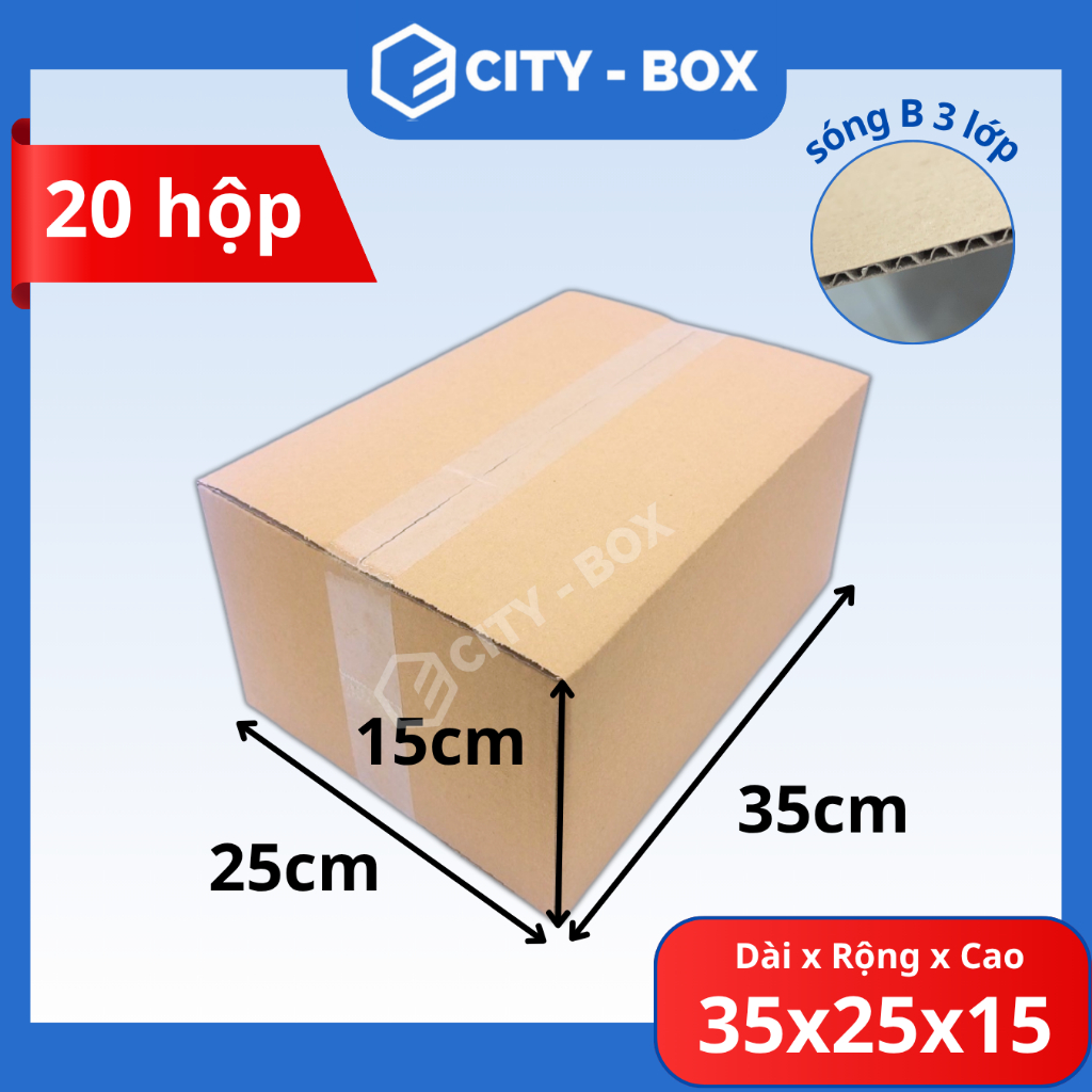 (siêu cứng) set 20 HỘP 35x25x15 hộp carton ship cod - 35x25x15 hộp đóng hàng