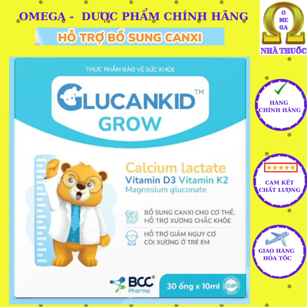Glucankid Grow - Canxi Nano Hữu Cơ (HSD T11/2027) - Hỗ Trợ Giảm Nguy Cơ Còi Xương Cho Bé