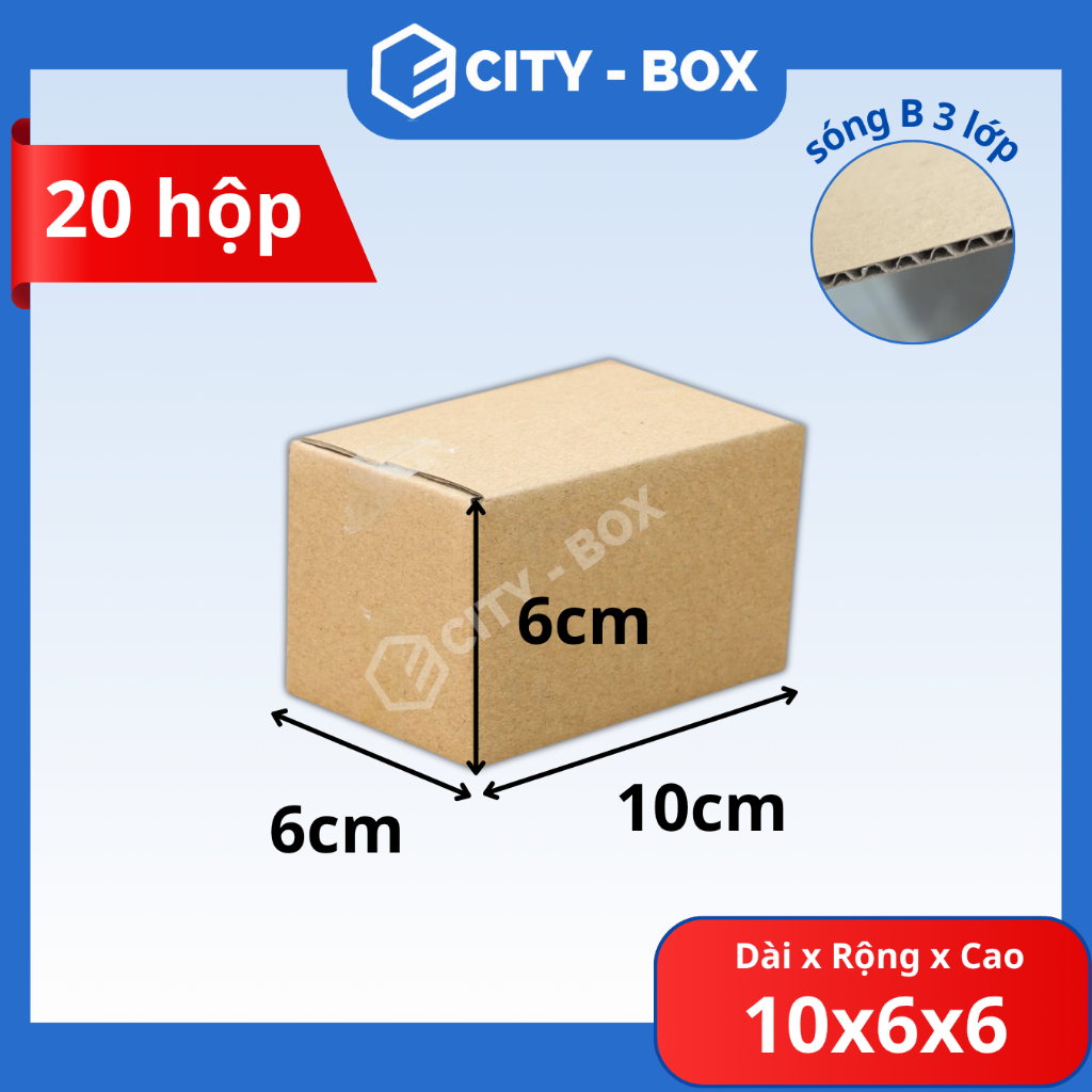 (20 HỘP) 10x6x6 hộp carton đóng hàng, 10*6*6 hộp ship cod