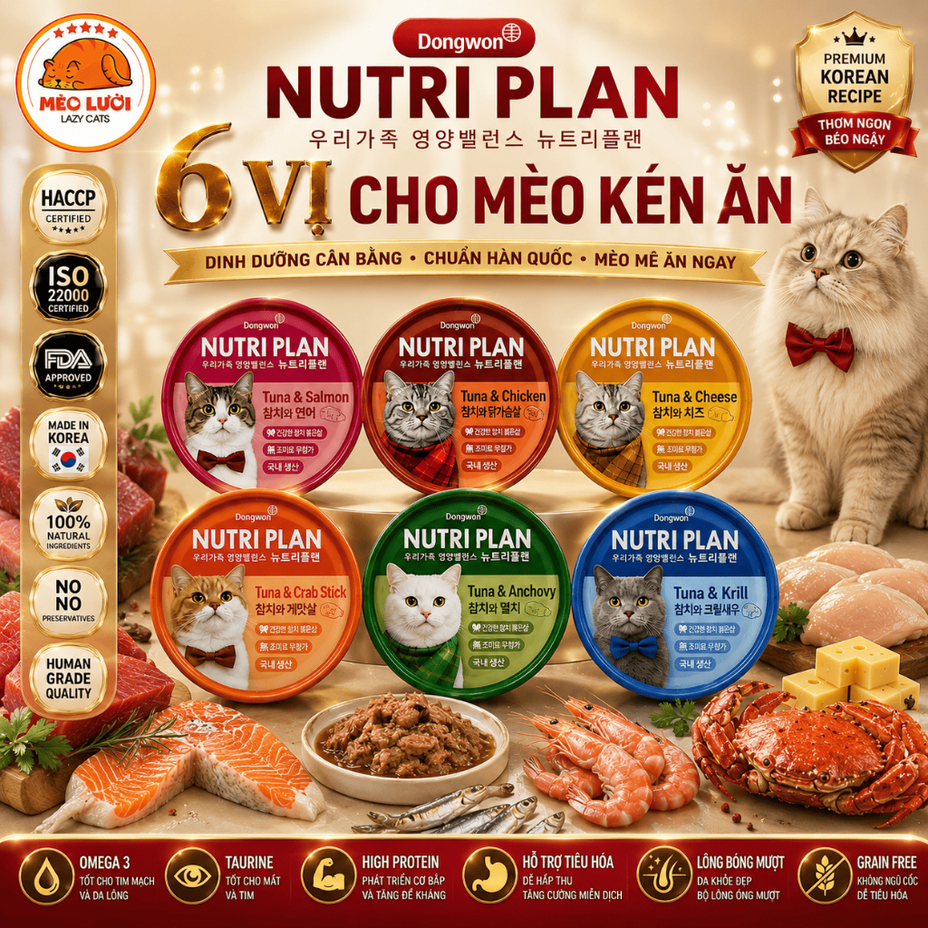 [160gr] Pate Mèo Nutri Plan Nutriplan Dongwon Hàn Quốc 6 Vị Cao Cấp | Thức Ăn Ướt Cho Mèo Kén Ăn Giàu Omega 3 Taurine