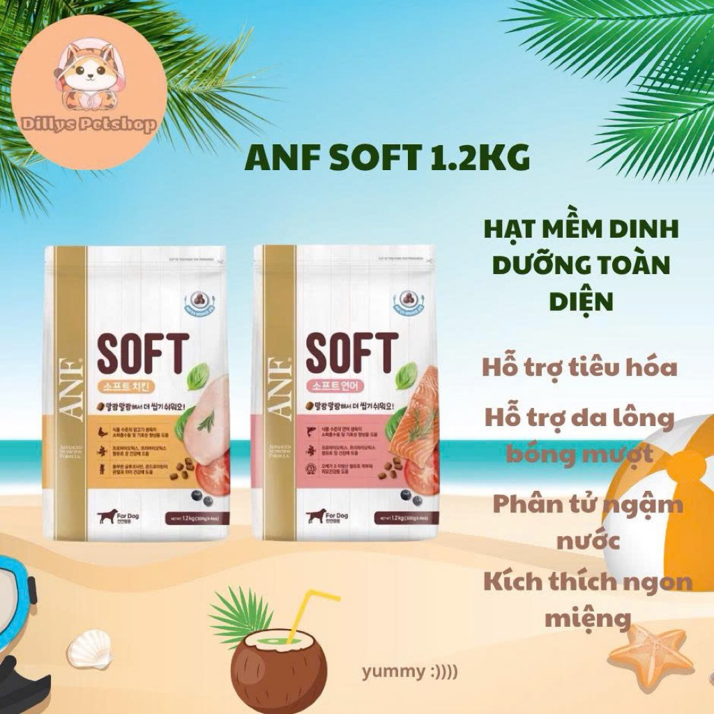 [Túi 1.2kg] Thức Ăn Hạt Mềm ANF Soft Cao Cấp Cho Chó (Vị Cá Hồi / Vị Gà) Hỗ Trợ Tiêu Hóa, Đẹp Lông